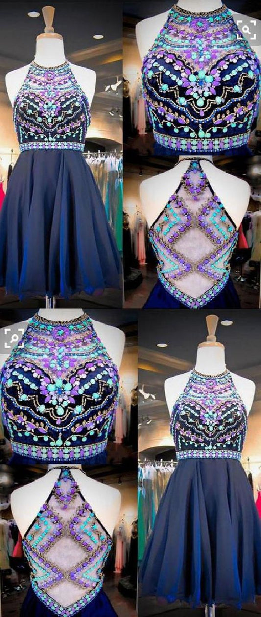 Comfortable Short Blue A-Line Beading Homecoming Dresses Brooklyn Short CD414