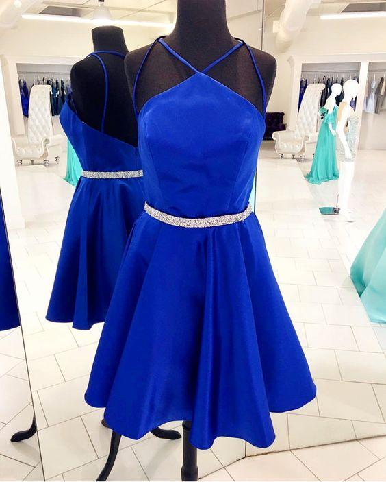 Jaylin Homecoming Dresses Royal Blue Cocktail Halter Dress CD4195