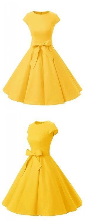 Yellow Vintage Cap Sleeves Mara Homecoming Dresses Cocktail Party Dress Short CD4199