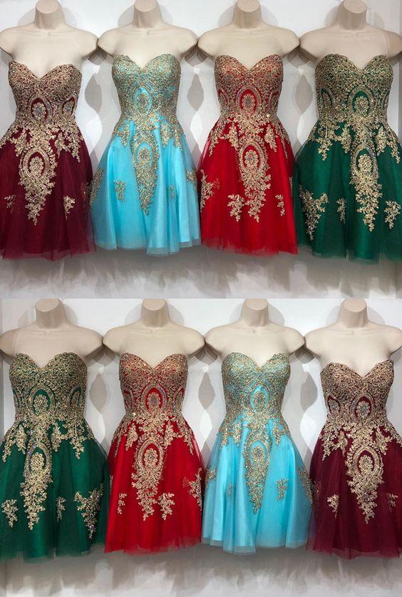 Gold Embroidery Sweetheart Lace Lena Homecoming Dresses Cocktail Tulle Dress 2024 Short CD4288