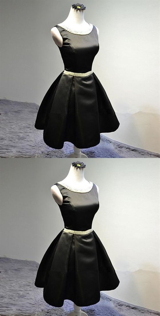 Black Sleeveless Beaded Homecoming Dresses A Line Cocktail Lucia Short Dress CD4332