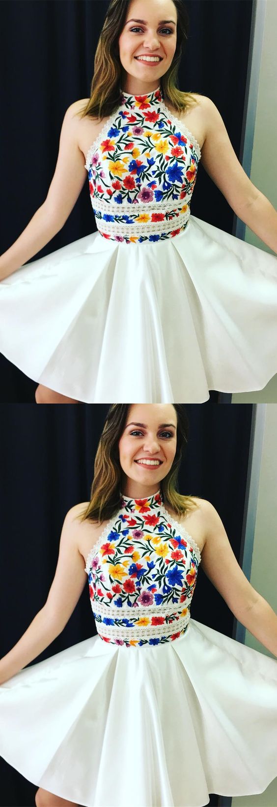 Short High Neck Floral Homecoming Dresses Miah Embroidery CD4355