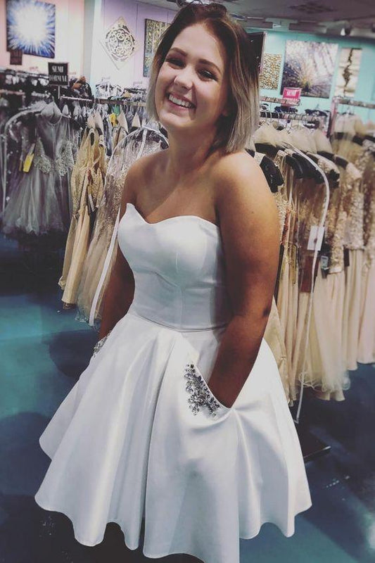 Moriah Homecoming Dresses Princess Short White Sweetheart With Pockets CD4383