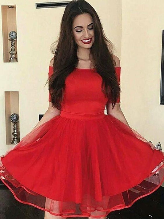 A-Line Off-The-Shoulder Short Red Party Dress Cheap Homecoming Dresses Juliana CD444