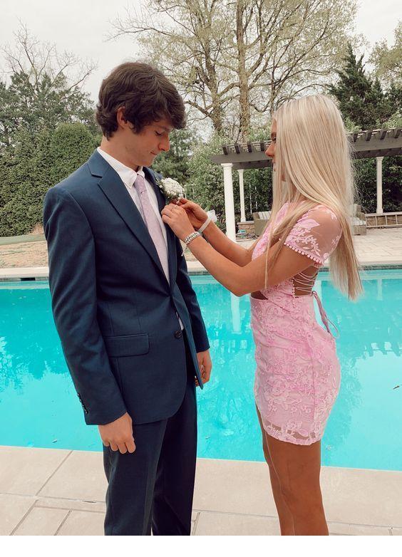 Marisa Lace Homecoming Dresses Pink CD4570