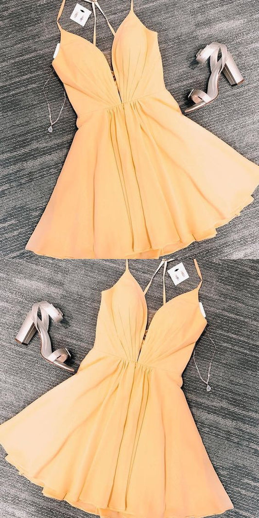 Party Dresses Yellow Short A Line Harriet Homecoming Dresses Cocktail For Teens CD4724