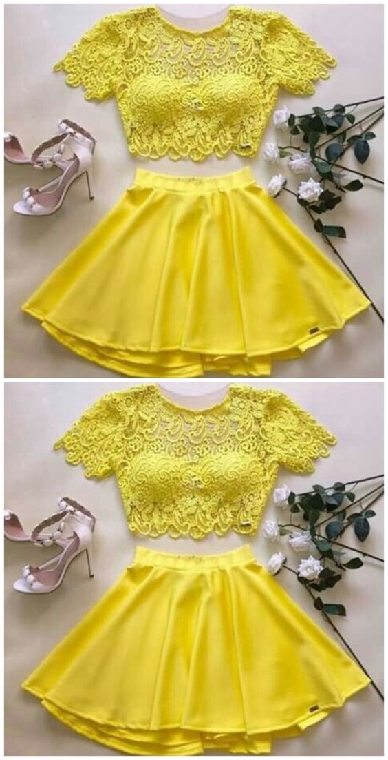 Yellow Two Homecoming Dresses Aleah Piece CD4809