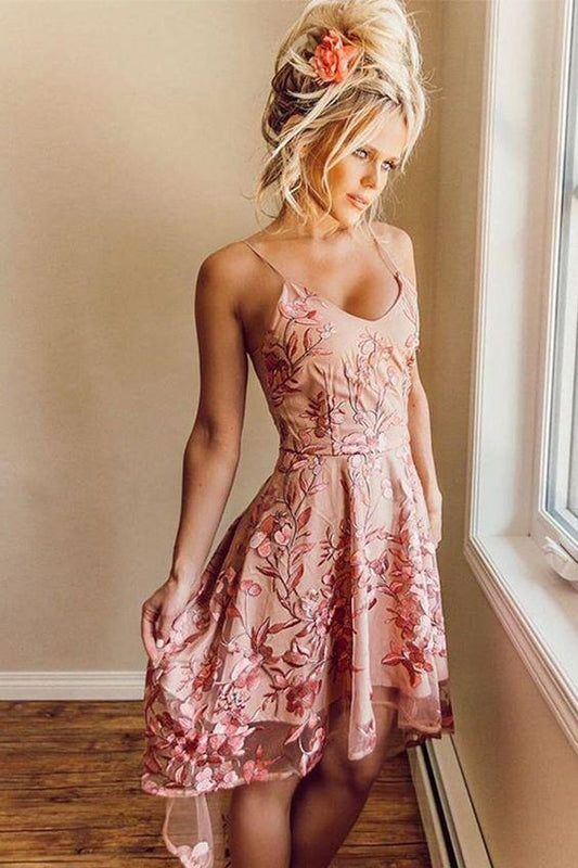 Short Blush High Low Paris Homecoming Dresses Hoco Dresses CD4822