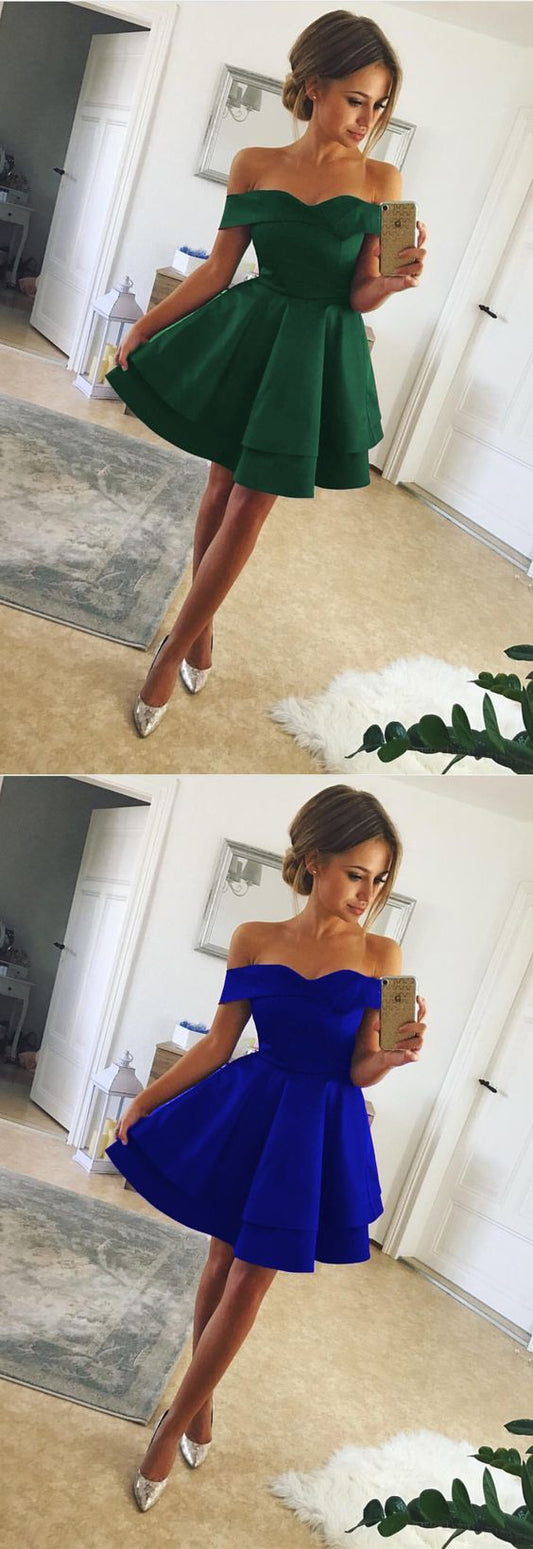 Homecoming Dresses Satin Nathalia Cocktail Short Dress Ofd Shoulder Party Gown CD5106