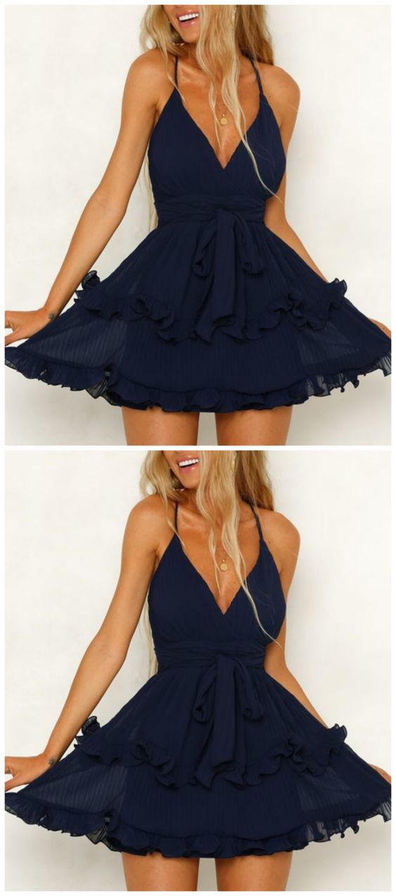 Sierra Homecoming Dresses V Neck Navy CD5339