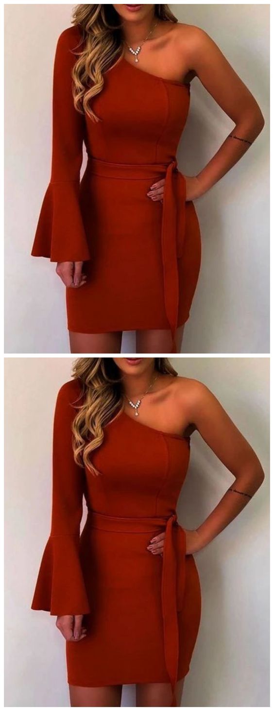 One Shoulder Short Satin Bianca Homecoming Dresses CD5427