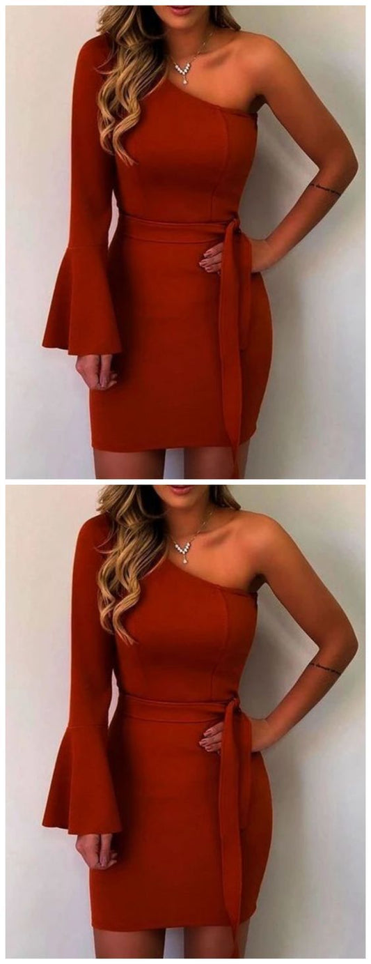 One Shoulder Short Satin Bianca Homecoming Dresses CD5427