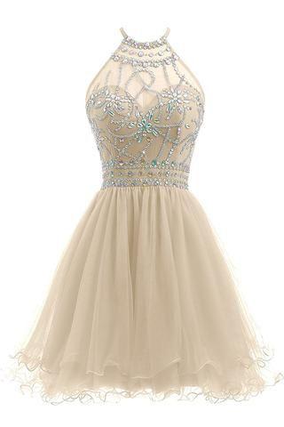 Beaded Charlize Homecoming Dresses Halter Short CD5636