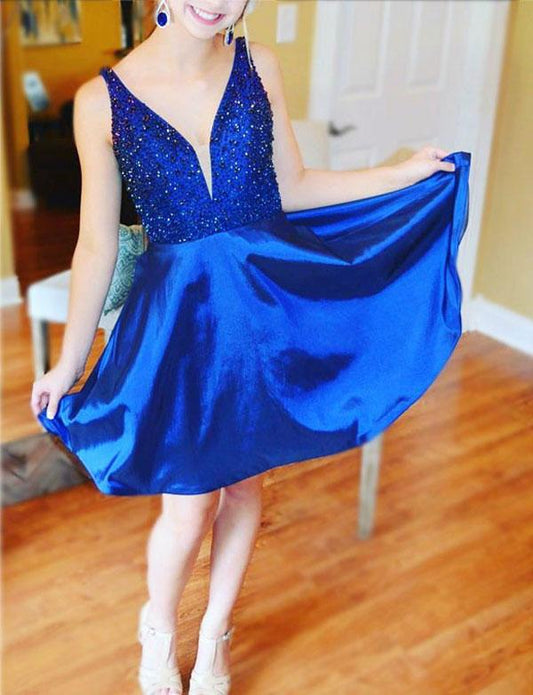 A-Line V Neck Short Party Dresses With Cocktail Valentina Homecoming Dresses Beading CD569