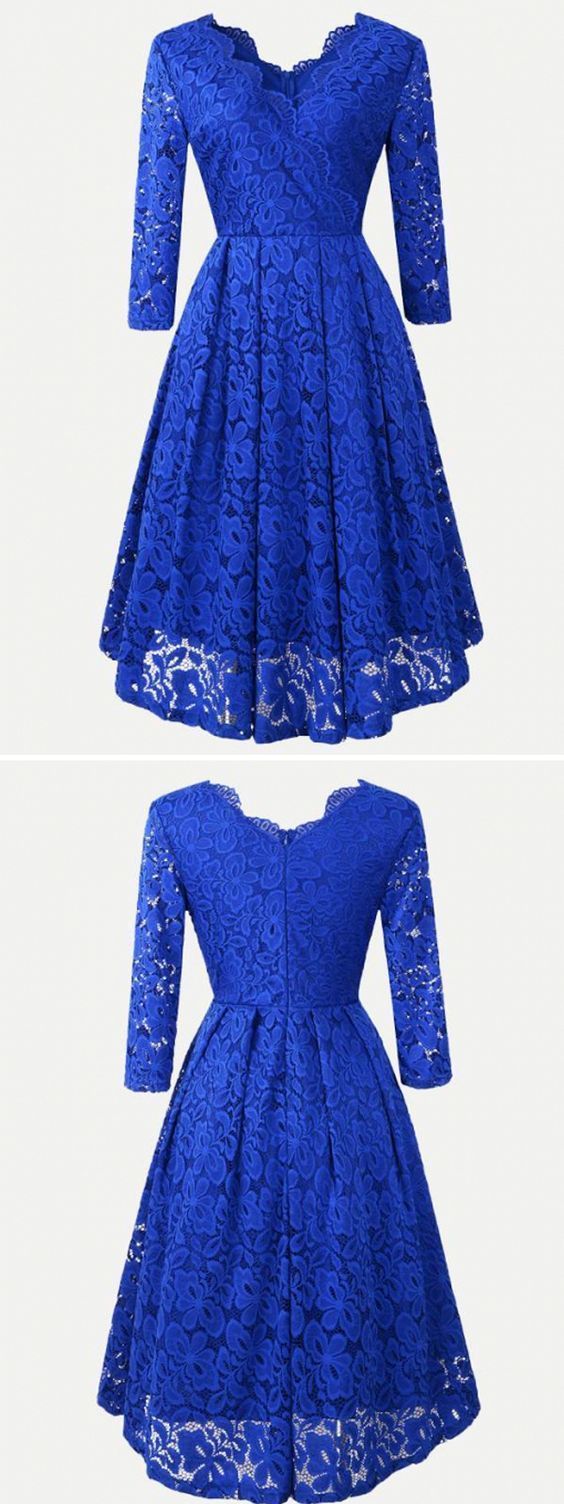 Homecoming Dresses Royal Blue Lace Kimberly 3/4 Sleeve Short CD5789