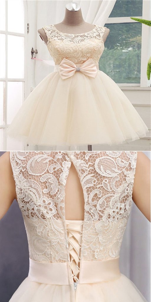 Beautiful Short Scoop Neckline Homecoming Dresses Lace Kristen Off White With Sleeveless CD600