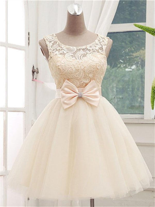 Beautiful Short Scoop Neckline Homecoming Dresses Lace Kristen Off White With Sleeveless CD600