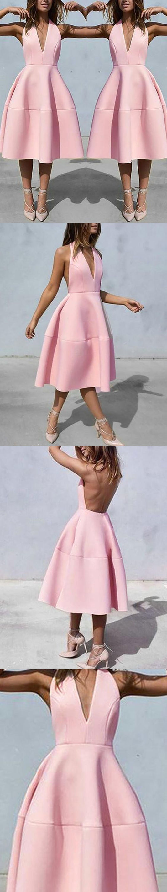 Open Back Simple Fashion Zariah Homecoming Dresses Pink Short Party Dress CD786