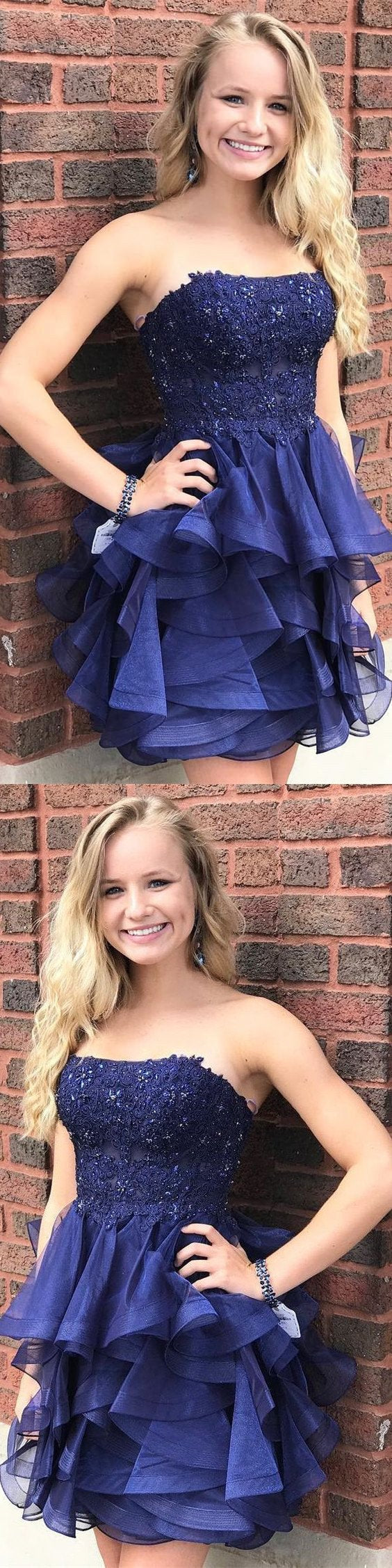 Short Homecoming Dresses Henrietta Navy Blue Strapless CD818