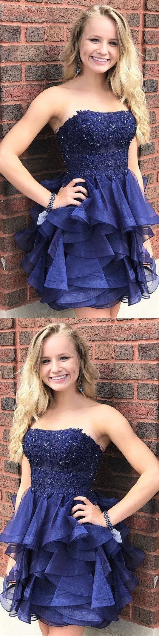 Short Homecoming Dresses Henrietta Navy Blue Strapless CD818