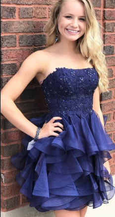 Short Homecoming Dresses Henrietta Navy Blue Strapless CD818
