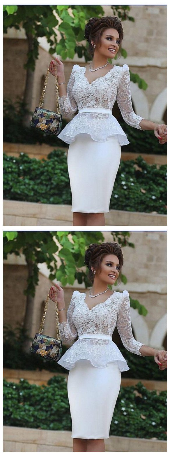 Long Sleeves Knee Length Sheath Dress Lace Autumn Homecoming Dresses Dress For CD862