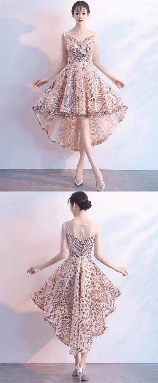 Champagne Tulle Sequin Short Lana Homecoming Dresses . CD884
