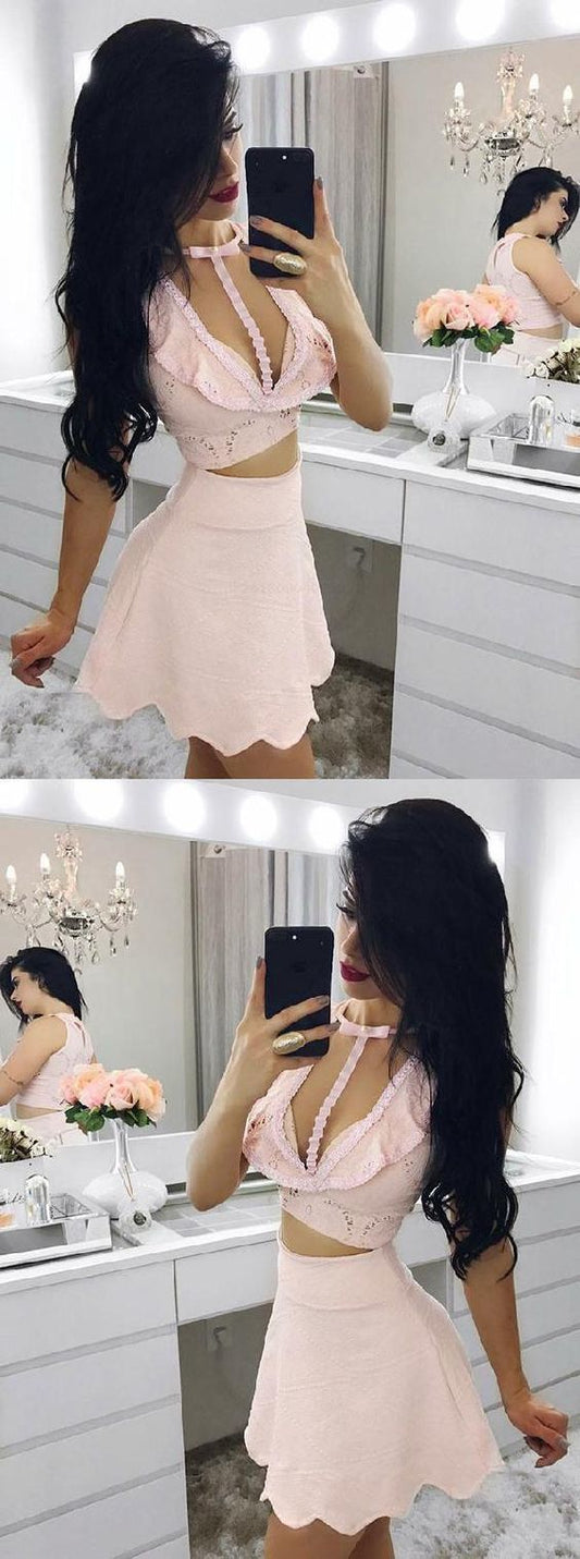 Engrossing Two Lace Homecoming Dresses Judith Pink Piece CD885