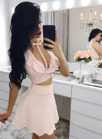 Engrossing Two Lace Homecoming Dresses Judith Pink Piece CD885