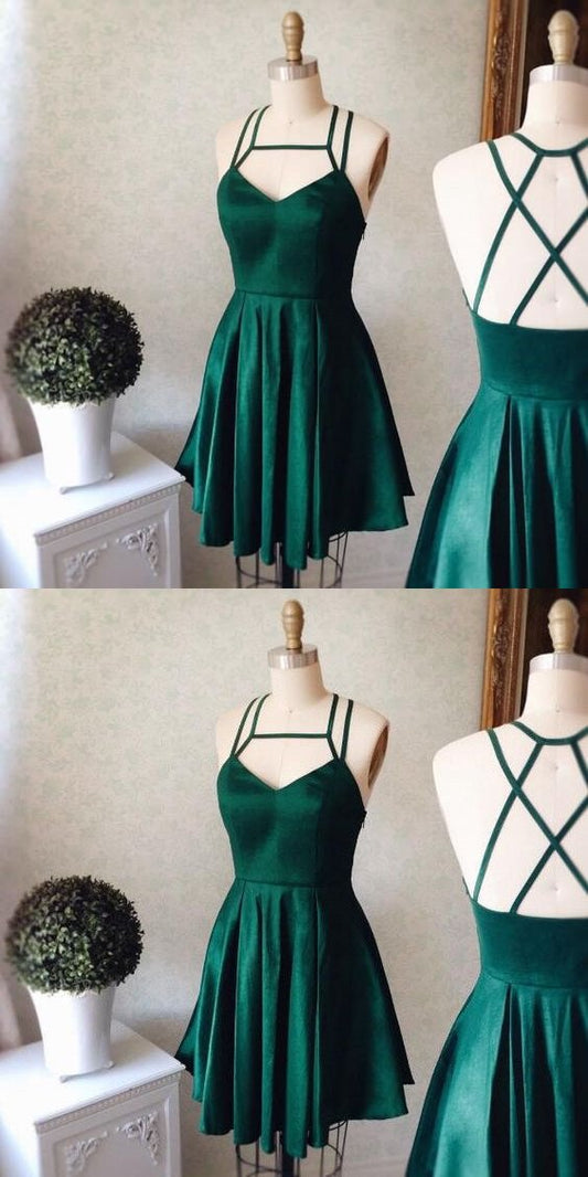 Emerald Short Party Dress Veronica Homecoming Dresses Green Straps Formal Dress V Neck Short CD905