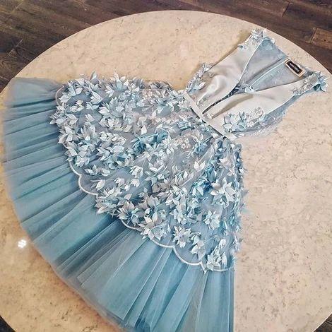 Esther Homecoming Dresses Lace Unique Tulle Short Blue CD9080