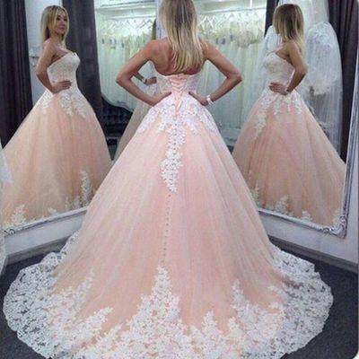 Vintage Ball Gown Sweetheart Pink Lace Appliques Tulle Long Quinceanera Dresses RS93