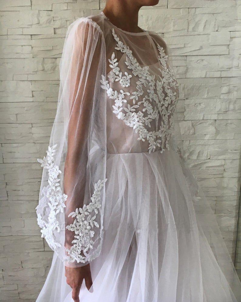 Jewel See Through Long Sleeve Ivory Lace Appliques Prom Dresses, Wedding Dresses SRS15520