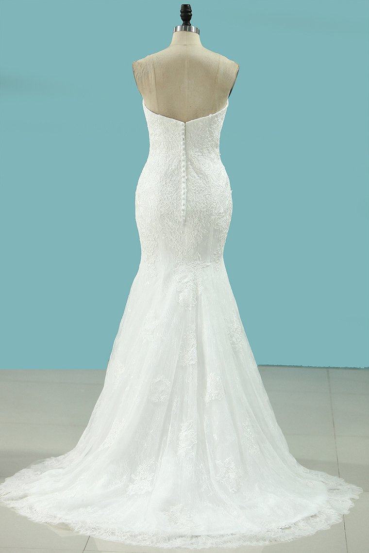 2024 Mermaid Sweetheart Wedding Dresses Lace With Applique Court Train Detachable