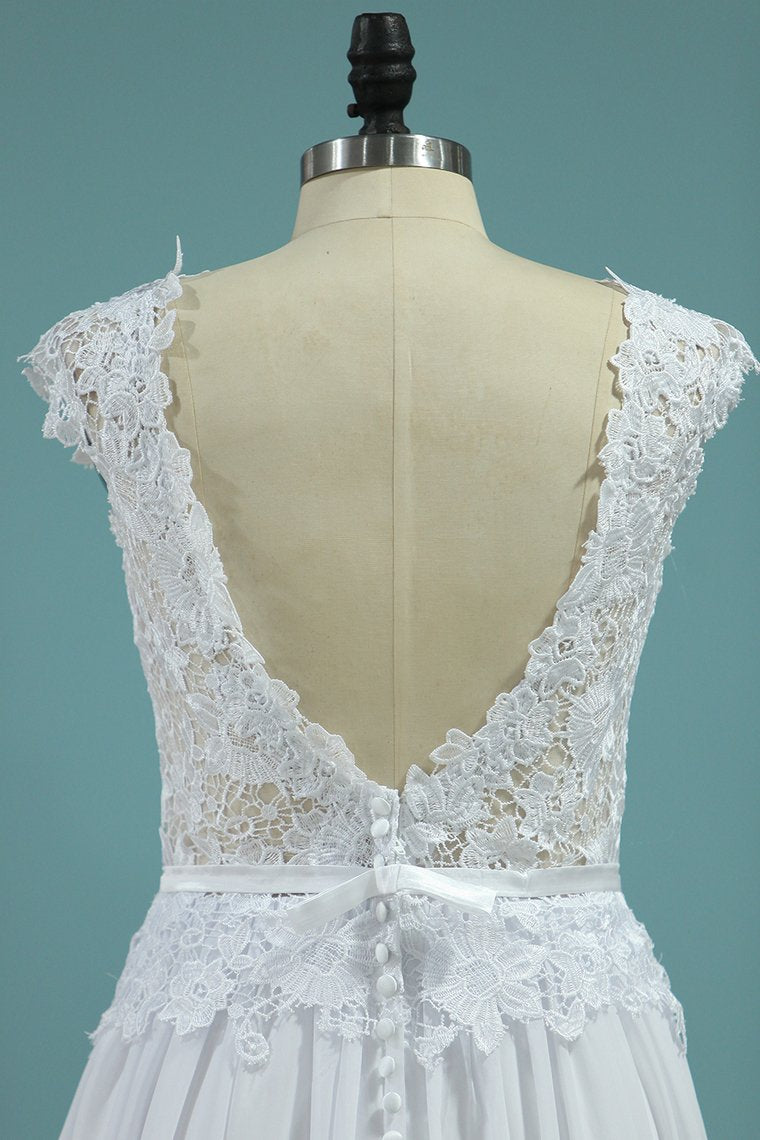 2024 Wedding Dresses Scoop Open Back Chiffon With Applique And Sash