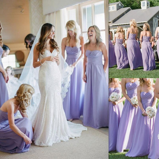 Elegant Lavender Strapless Chiffon Bridesmaid Dresses, Ruffles Wedding Party Dresses SRS15172