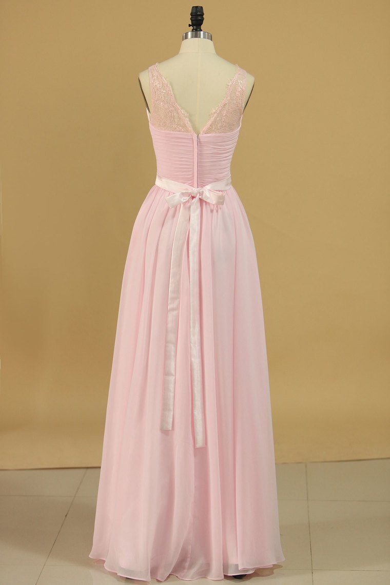 2024 Chiffon V Neck With Ruffles And Sash Bridesmaid Dresses A Line