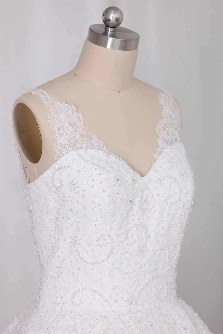 2024 New Wedding Dress Ball Gown Spaghetti Straps Floor-Length Lace Zipper Back