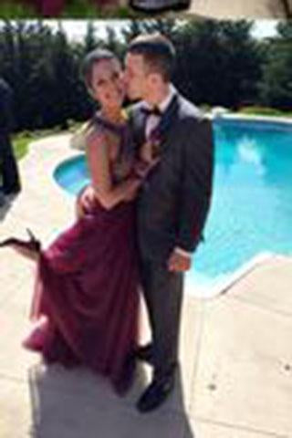 Stylish Burgundy Two Pieces A-line Beading Long Wedding Party Gown Cocktail Formal Wear pst1405