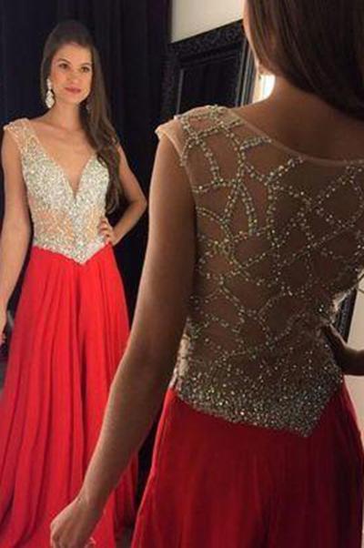 Red Prom Dress Slit Prom Gowns Mermaid With Rhinestones Crystal Chiffon Plus Size Dresses RS151