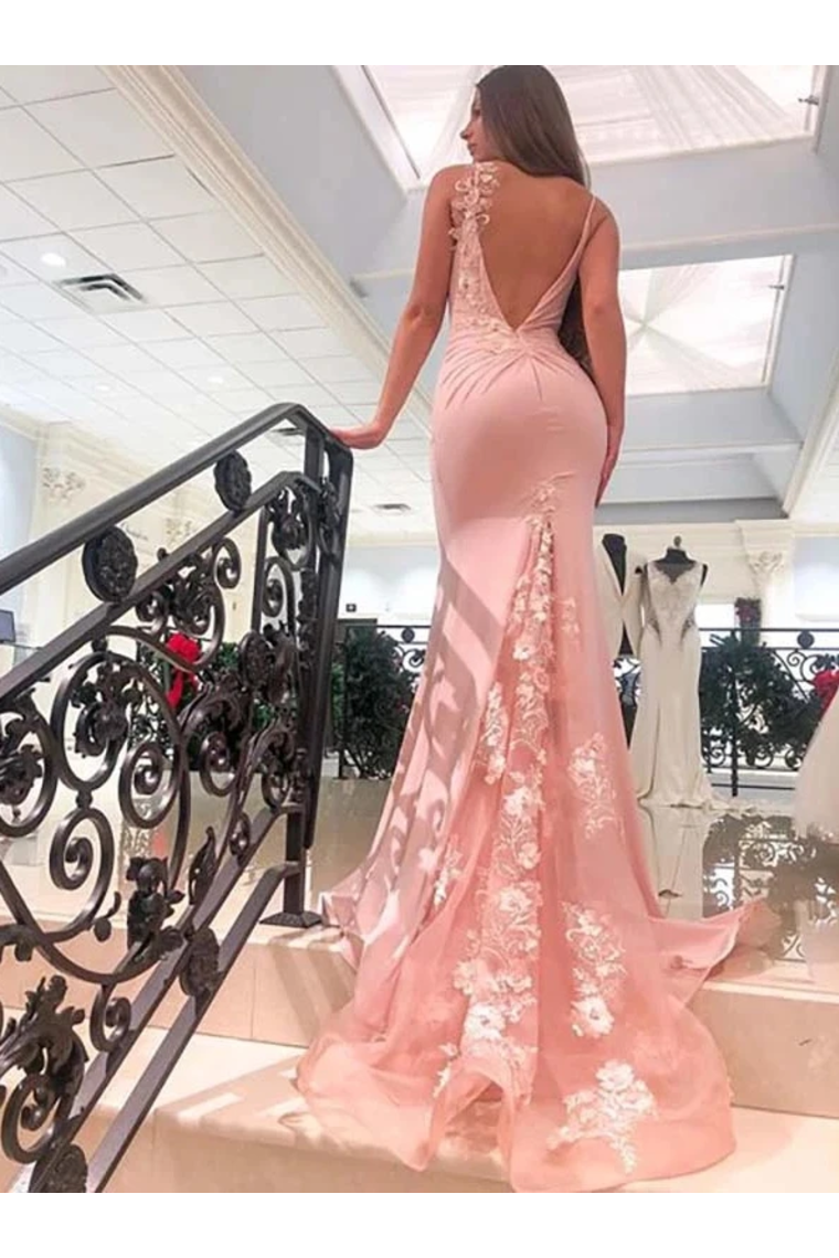 Mermaid V Neck Spaghetti Straps Long Prom Dresses Appliques Party Dress Chiffon And SRSPFT7D7JQ