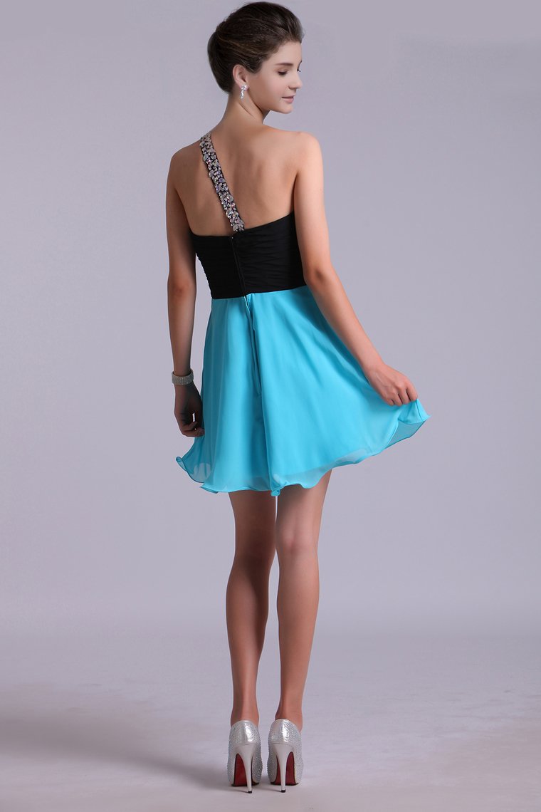 2024 Two-Tone Homecoming Dresses One Shoulder A-Line Empire Waist Chiffon With Beads