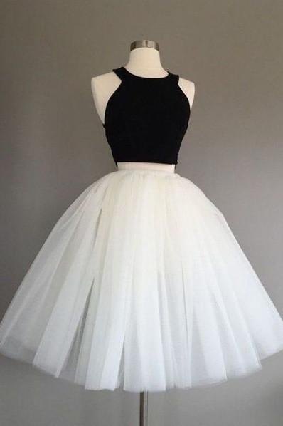 White and Black Two Pieces Tulle Cute Tutu Party Dresses Homecoming Dress RS91