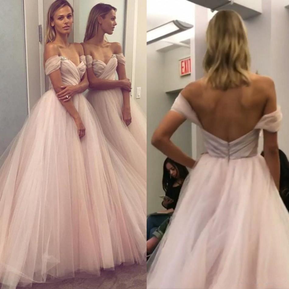 A Line Sweetheart Beaded Off the Shoulder Pink Long Prom Dresses Wedding Dress RS132