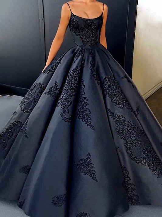 2024 Ball Gown Spaghetti Straps Navy Blue Vintage Cheap Long Prom Quinceanera Dresses RS113