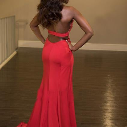 Red chiffon lace halter long slit dress evening dress for prom RS158