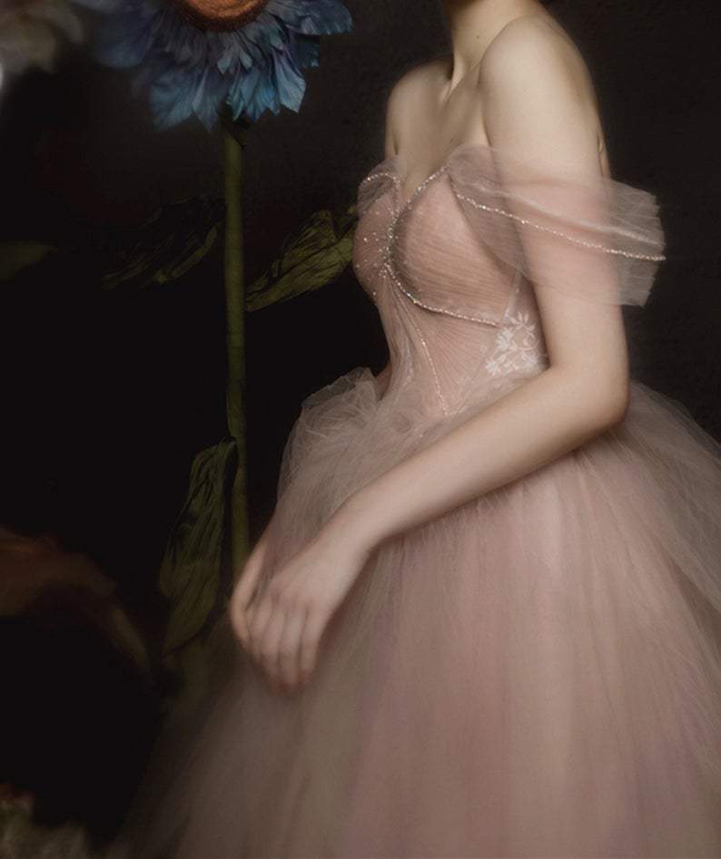 Off Shoulder Long Evening Dress A Line Tulle Prom Gown