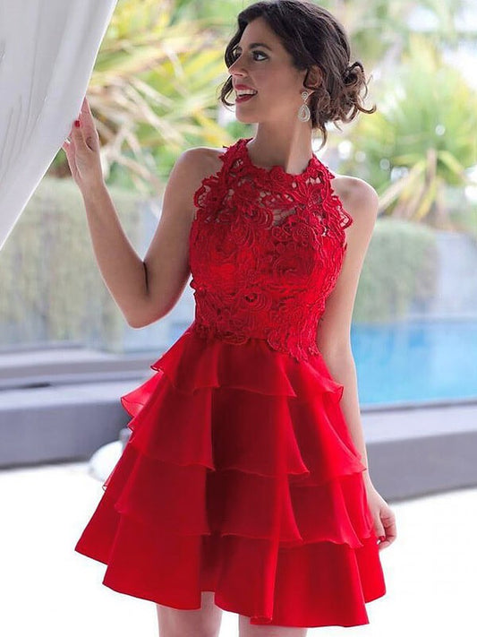 Homecoming Dresses Veronica Lace Chiffon A-Line/Princess Jewel Sleeveless Short/Mini Dresses