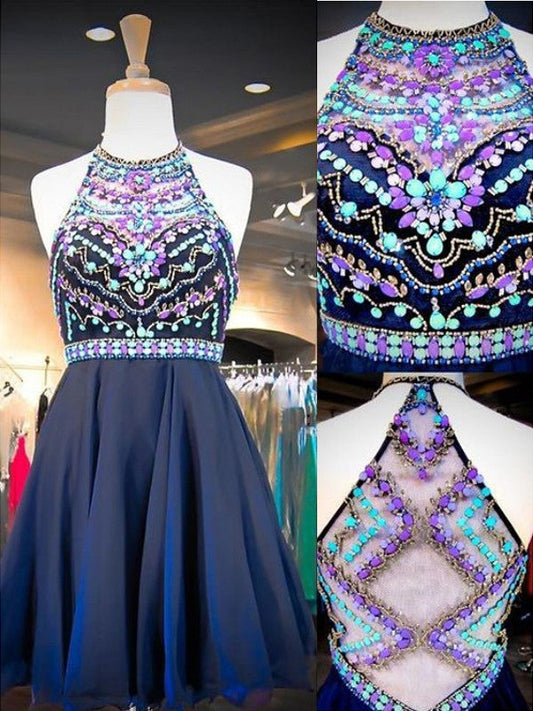 A-Line/Princess Sleeveless Scoop Beading Chiffon Homecoming Dresses Kinsley Short/Mini Dresses