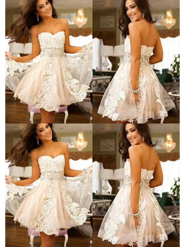 A-Line/Princess Sleeveless Sweetheart Applique Tulle Short/Mini Elyse Homecoming Dresses Dresses